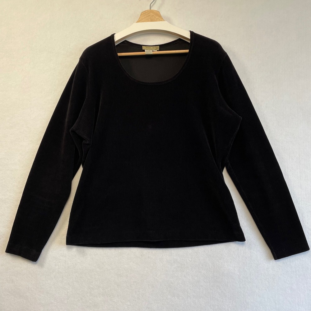 The Territory Ahead Womens XL Black Corduroy Scoop Neck Long Sleeve Top